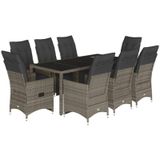 9-tlg. Garten-Bistro-Set mit Kissen Grau Poly Rattan vidaXL