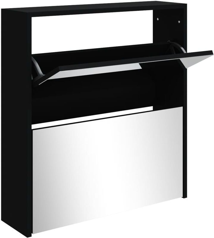 Vidaxl - Schuhschrank mit Spiegel 2 Fächer Schwarz 63x17x67 cm