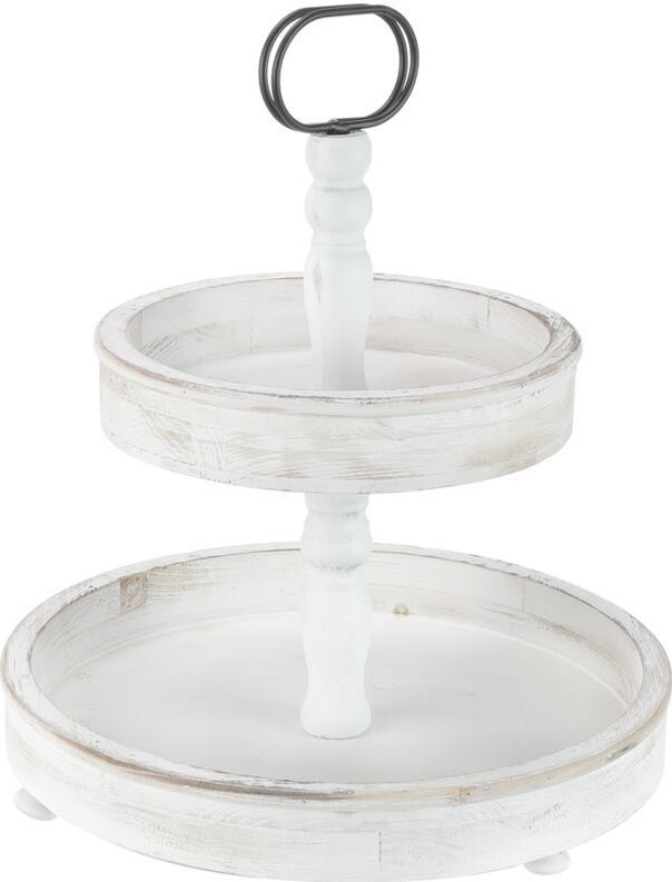 Mucola - Etagere 2 Stöckig Servierplatte Weiß Servierständer Standetagere Etagenständer Obstschale Gebäckschale Vintage Kuchenstand
