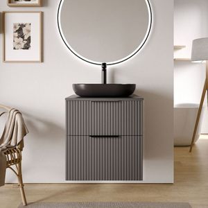 Bernstein - Waschtischunterschrank tim 60 cm für Aufsatzwaschbecken Badmöbel: Anthrazit matt profiliert, Metallgriff: Schwarz matt, Waschtischplatte: