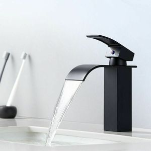 Auralum Einhebel-Wasserfall-Waschtischarmatur, Schwarz, moderner Einhebel-Badezimmer-Wasserhahn für Aufsatz-Waschtischarmaturen, geeignet für