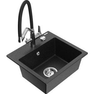 Milo 1-Becken-Granitspüle mit Mischbatterie Duo, Schwarz/Silbermetallic - 6505-73-671701-07 - Mexen