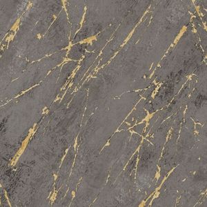 Profhome - Stein Kacheln Tapete 388175 heißgeprägte Vliestapete strukturiert in Marmoroptik matt anthrazit gold schwarz 5,33 m2