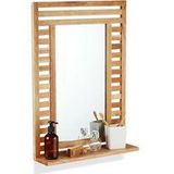 Badspiegel, Wandspiegel mit Ablage, Holzrahmen, rechteckiger Badezimmerspiegel, HxBxT: 70 x 50 x 12 cm, natur - Relaxdays