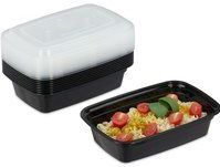 Relaxdays - Meal Prep Boxen, 10er Set, 1 Fach, 1000 ml, mikrowellengeeignet, auslaufsicher, Food-Box, Kunststoff, schwarz