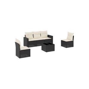 6-tlg. Garten-Sofagarnitur mit Kissen Schwarz Poly Rattan Vidaxl