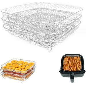 3-teilige Frittiergestelle, Frittierkorb aus Edelstahl, 3-stufige stapelbare Dörrgestelle zum Backen und Braten in der Heißluftfritteuse (quadratisch)