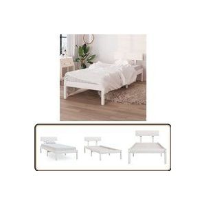 Massivholzbett Weiß Kiefer 90x200 cm - Holzbett - Kiefernholzbett - Singlebettt - Weißes Bett - Bett Mit Kopfteil