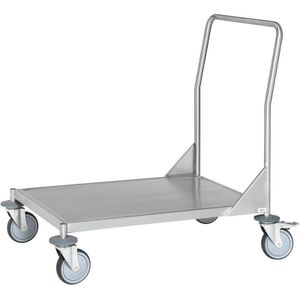 Edelstahl- Plattformwagen komplett rostfrei mit Schiebegriff, 1 Etage 970x475mm Gummibereifung und Bremse - Kongamek