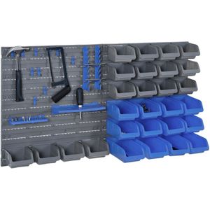 Durhand - Wandregal mit Stapelboxen 44 tlg Werkzeuglochwand Werkzeughalter Werkzeugwand für Werkstatt Sichtlagerkästen Hakenset pp Blau 54x22x95 cm