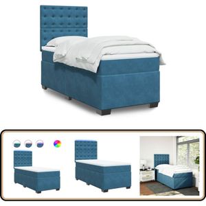 Boxspringbett mit Matratze Blau 90x200 cm Samt - Boxspringbett - Samtbett - Doppelbett - Blau - LED Beleuchtung