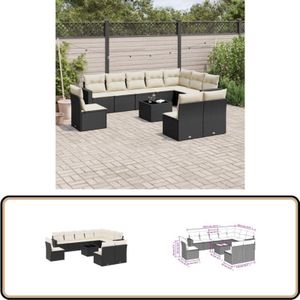 Vidaxl - 11-tlg. Garten-Sofagarnitur mit Kissen Schwarz Poly Rattan - Gartenmöbel - PE-Rattan Möbel - Outdoor Sofa - Esstisch Set - Lounge Set