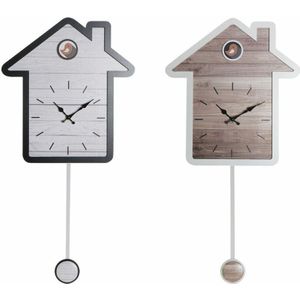 Wanduhr dkd homedecor 32 x 5 x 56 cm natur white plastic house wood mdf (2 Stück)