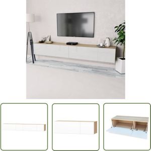 The Living Store - TV-Schränke 2 Stk. 120x40x34cm Hochglanz-Weiß Eiche - TV-Schrank - Sideboard - Wohnzimmerschrank - Fernsehtisch - Medienregal