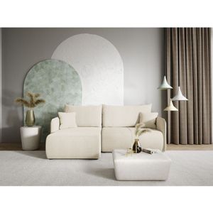 Fun Moebel - Ecksofa Sofa mit Schlaffunktion calgary Stoff Curio Creme Ottomane Links