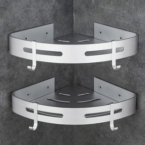 ZVD - Corner Shower Shelf Without Drilling Bathroom Storage Shower Bathroom Accessory Shower Soap Holder No Rust Aluminum Set of 2 Silver With Hooks