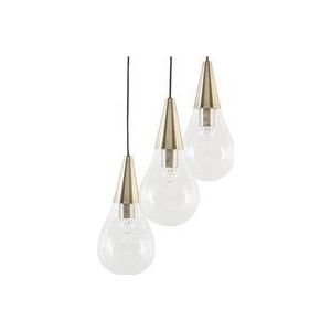 Hängeleuchte Messing aus Metall und Glas 3-flammig transparente Schirme in Glühbirnen-Optik höhenversetzt Industrie Look