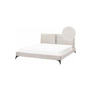 Beliani - Polsterbett Hellbeige Cord mit Lattenrost 180 x 200 cm Hohes Kopfteil Schwarze Metallfüße Modernes Design Schlafzimmer Ausstattung Möbel