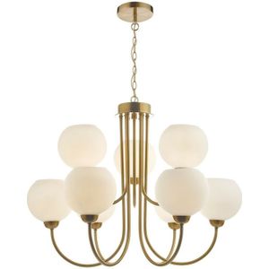 Dar Lighting - dar indra - Pendelleuchte Naturmessing mit Opalglas, 9x E14