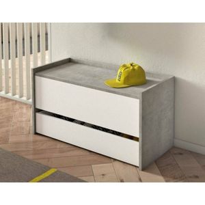 Dmora - Truhenbank Lantana, Moderne Eingangsmöbel mit Schuhregal, Koffertruhe mit zwei Behältern, 100% Made in Italy, Cm 90x40h46, Weiß und Beton