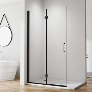 Walk in Faltbar Duschwand 90x195cm Walk-in Falttür Schwarz Duschabtrennung, Faltbare Dusche Duschkabine Glas mit 5mm Nano ESG-Sicherheitsglas,