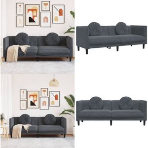 Vidaxl - Sofa mit Kissen 3-Sitzer Dunkelgrau Samt - Samtsofa - Wohnlandschaft - 3er Sofa - Grau Sofa - Gemütliches Sofa - Home & Living