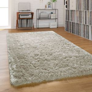 Paco Home - Hochflor Teppich Wohnzimmer Shaggy Pastell Einfarbig Weich Flauschig Langflor Grau, 120 cm Rund