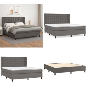 Vidaxl - Boxspringbett mit Matratze Grau 180x200 cm Kunstleder - Boxspringbett - Betten - Doppelbett - Kunstlederbett - Graues Bett - Home & Living