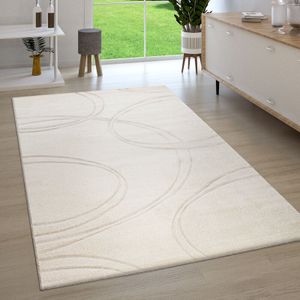 Teppich Wohnzimmer Kurzflor 3D Optik Handgearbeiteter Konturenschnitt Modern Einfarbig 80x300 cm, Creme - Paco Home