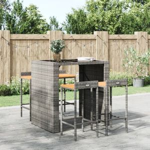 Torana - Barhocker 4 Stk. Grau Poly Rattan und Massivholz Akazie