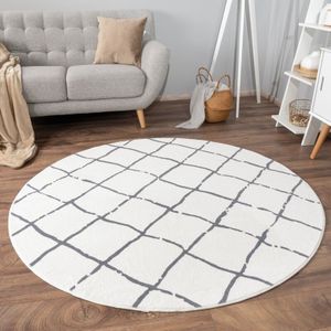 Paco Home - Teppich Wohnzimmer Rund Kurzflor Boho Skandinavisches Rauten Muster Geometrisch Anthrazit, 160 cm Rund
