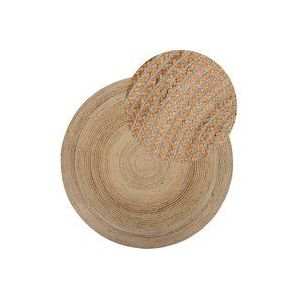 Teppich Beige Jute ø 140 cm Kurzflor Boho Stil Maschinengewebt Rund