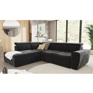 S-style Möbel - Jona - Modernes Ecksofa mit Schlaffunktion und Bettkasten aus Schwarz Samt-Stoff schöner Sitzkomfort und verstellbare Kopfstützen