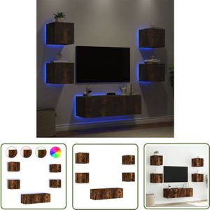 The Living Store - 5-tlg. TV-Wohnwand mit LED-Leuchten Räuchereiche - TV-Wandregal - Fernsehschrank - Regal - Wohnzimmer Dekoration - Beleuchtung