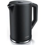 Arendo - Wasserkocher, 1,5 Liter, 40-100 Grad Temperaturwahl, LED-Display, hochwetiger Edelstahl, Schwarz