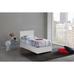 Dmora - Einzelbett Dbae, Containerbett mit Kunstlederbezug, 100% Made in Italy, Frontöffnung, passend für Matratze Cm 90x190, Weiß