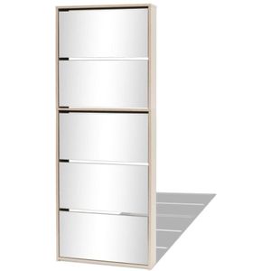 Schuhschrank mit 5 Fächern Spiegel Eiche 63x17x169,5 cm vidaXL