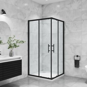 Duschparadies-de - 80x90x195cm Schwarze Eckeinstieg Duschabtrennung Duschkabine Schiebetür Eckeinstieg Echtglas Dusche - Transparent