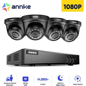 Annke - 8CH hd-tvi dvr H.264 + 1080P Lite-Überwachungskamerasystem mit 1080P HD-CCTV-Kameras für den Innen- und Außenbereich 4 Schwarz Kameras - ohne