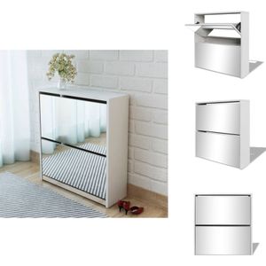 Vidaxl - Schuhschrank mit 2 Fächern Spiegel Weiß 63x17x67 cm - Spiegel Schrank - Schuhschrank - Garderobe - Flurmöbel - Weiße Schränke