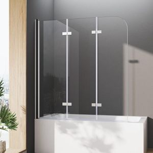 Boromal - Duschwand für Badewannen 130 x 140 cm 3 teilig faltbar Duschabtrennung Sicherheitsglas hell Duschwand Duschabtrennung Nano Glas
