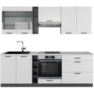 Vicco - Küchenzeile Fame-Line, Weiß Landhaus/Anthrazit, 235 cm , ap Marmor