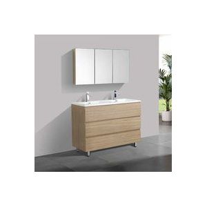 Stano. - Doppelwaschtisch + Unterschrank 120 cm montiert verona Eiche hell