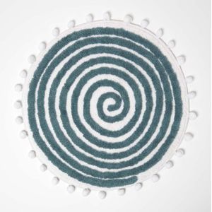 Homescapes - Runde Badematte Spiral, 60 cm - Badvorleger petrol mit Pompons, getuftet