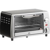 Homcom - Mini Backofen 10 Liter 750W Kleiner Elektrobackofen mit Temperatur bis zu 230 ℃ Timer 60 Minuten Backblech und Rost 36,5x26x22 cm Silber