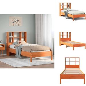 Vidaxl - Massivholzbett mit Regal ohne Matratze Wachsbraun 100x200 cm - Bett Mit Regal - Bett Mit Bücherregal - Holzbett Mit Regal - Holzbett Mit