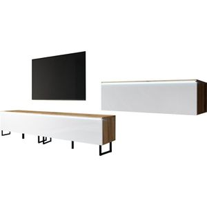 Furnix - Möbelwand barcello iii mit Stellfüße und mit led: 2x TV-Schrank 1x Regale wotan glänzend