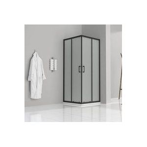 Duschkabine mit Schiebetüren Eckdusche mit Rollensystem aus satiniertem esg Glas 180cm Hoch mit schwarzen Profilen DK79 75x85 cm