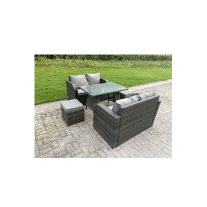 Polyrattan Gartenmöbel Set mit Doppelsofa Rechteckiger Esstisch mit Kissen - Fimous