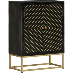 Sideboard mit 2 Türen Schwarz Gold 55x30x75 cm Massivholz Mango